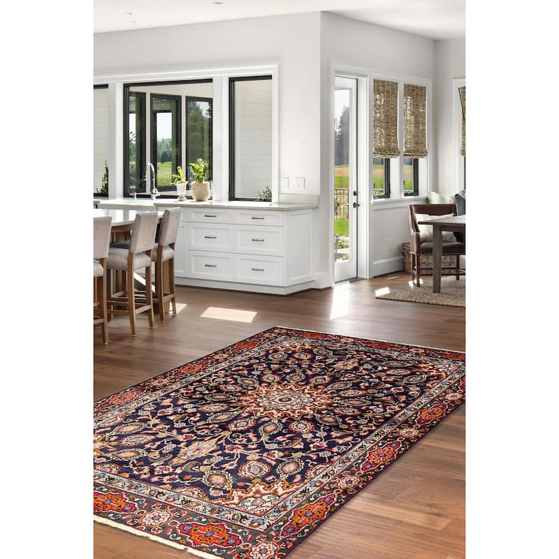 ECARPETGALLERY Hand-knotted Kayseri Vintage Dark Navy Wool Rug - 4'3 x 6'2