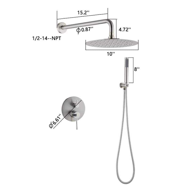 Topcraft Wall Mount Rain Shower System with Hand Shower