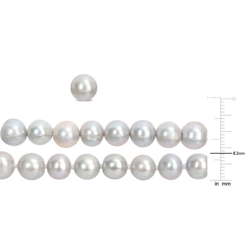 Miadora 3 Pc Set Of 7.5-8mm Grey FW Cultured Pearl 18" Necklace, 7" Stretch Bracelet & Silver FW Pearl Earrings