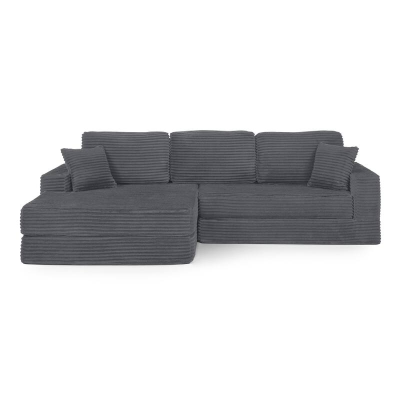112.6" Modern L-shaped Modular Sectional Sofa in Corduroy, Unfold into Bed for Rest