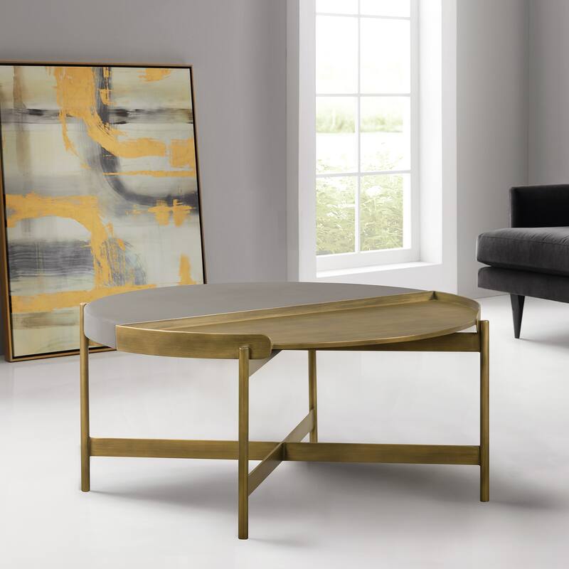 Dua Grey Concrete and Black or Brass Metal Round Coffee Table
