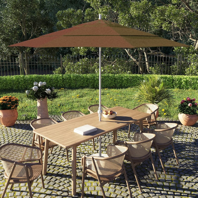 California Umbrella 11' Rd. Alum/Fiberglass Rib Patio Umb,Crank Lift/Collar Tilt, Dbl Wind Vent, White Finish, Sunbrella Fabric - Teak