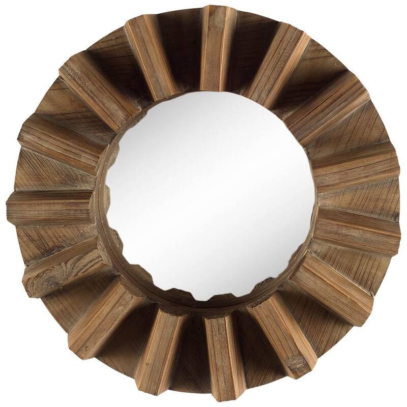17" Brown Solid Wood Round Geometric Framed Accent Mirror - 4" W x 17" D x 17" H