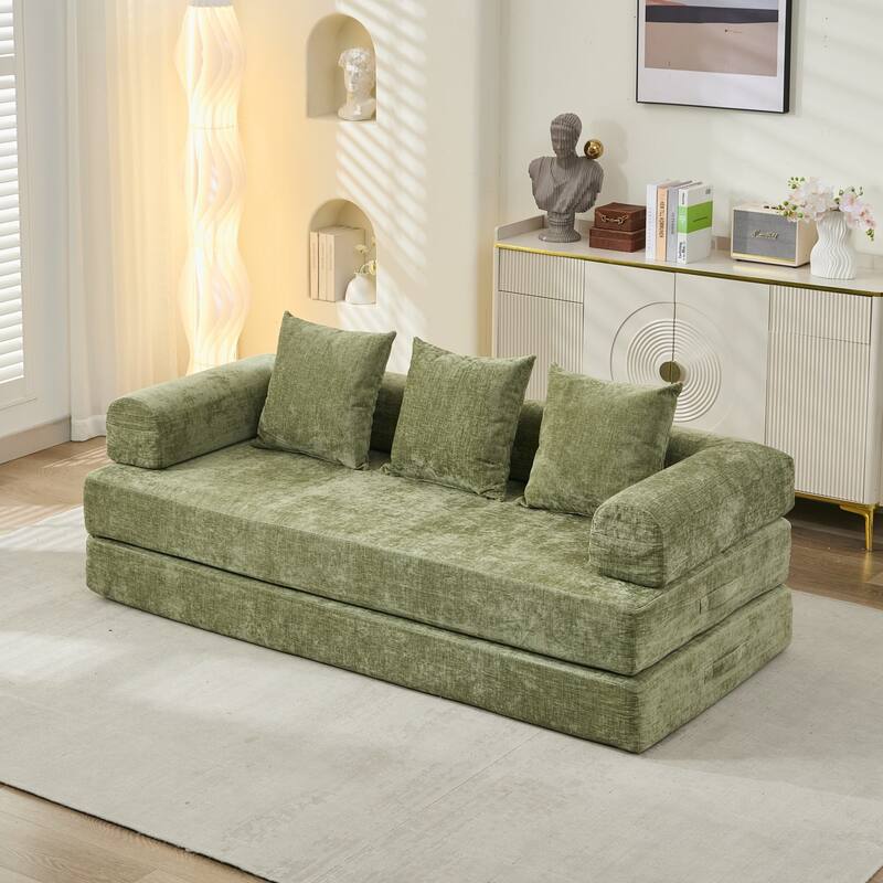 Chenille Convertible Floor Sofa Bed with Armrest for Living Room