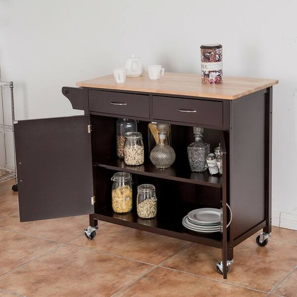 Shop Costway Rolling Kitchen Cart Island Wood Top Storage Trolley