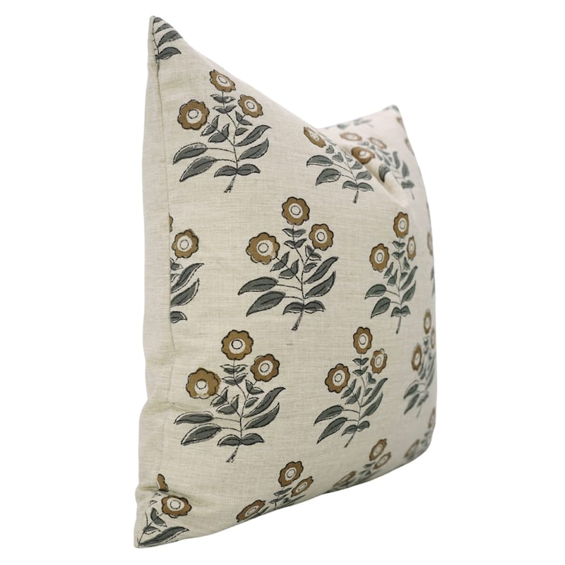 Fabdivine Handmade Floral or Weave Yellow Pillow Cover in Soft Linen for Block Print Room Boho Spring Home Décor, Lehar