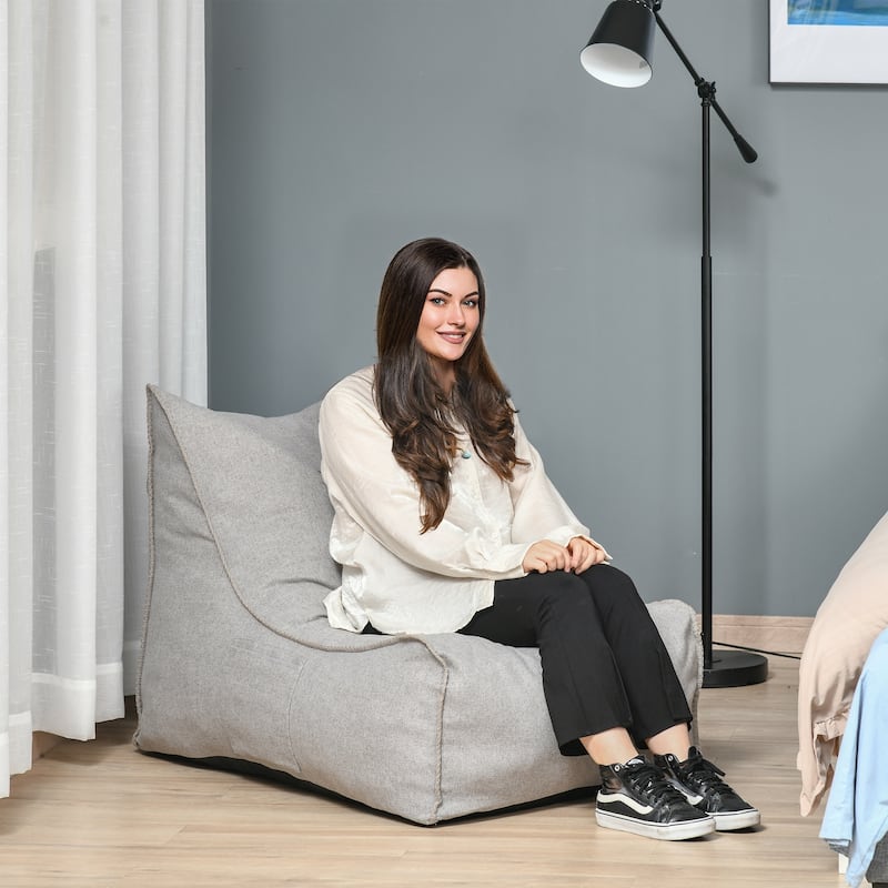 HOMCOM Bean Bag Chair, Large Foam Stuffed lounger Indoor Furniture with Washable Cover, Side Pockets and Backrest, Grey - Grey