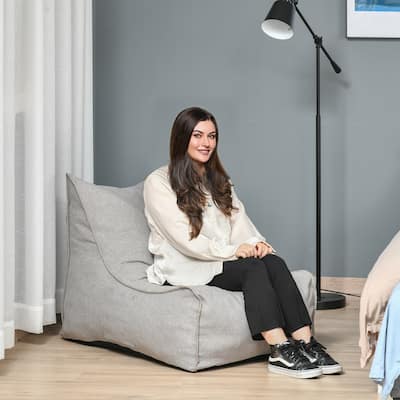 HOMCOM Bean Bag Chair, Large Foam Stuffed lounger Indoor Furniture with Washable Cover, Side Pockets and Backrest, Grey