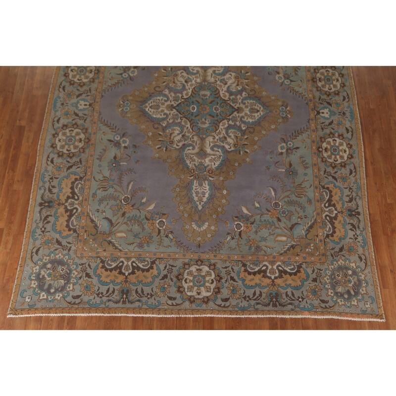 Over-Dyed Purple Tabriz Persian Vintage Rug Handmade Wool Carpet - 9'8"x 13'2"