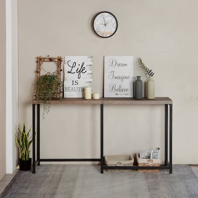 Homy Casa Industrial Long Console Table with Metal Frame for Entryway
