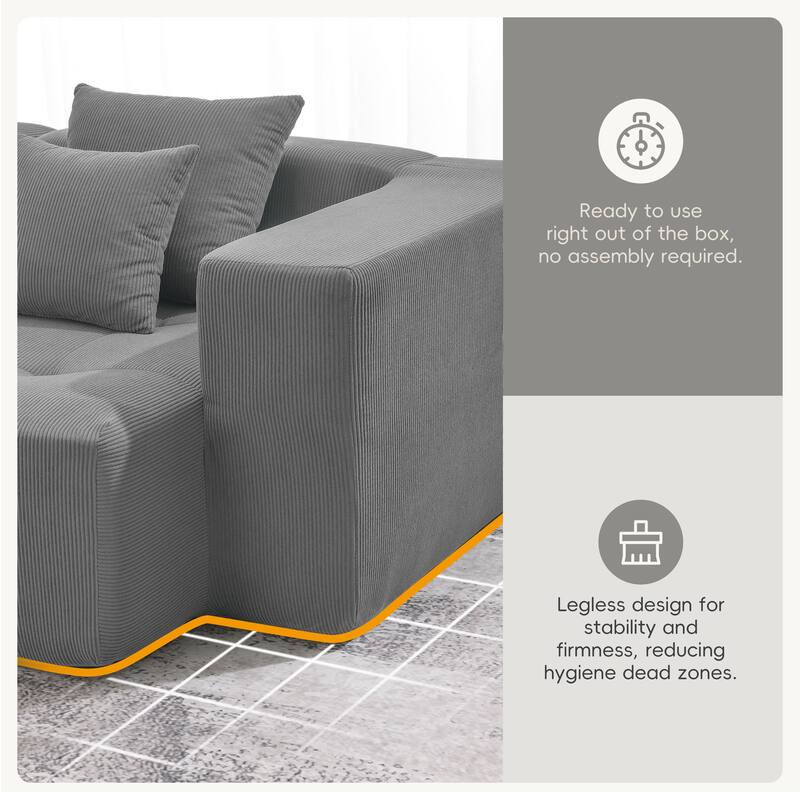 Corduroy Convertible Sofa Set with 4 Pillows, 105.5'' Modular Sectional Sofa for Livingroom L Shaped Cloud Compressed Couch
