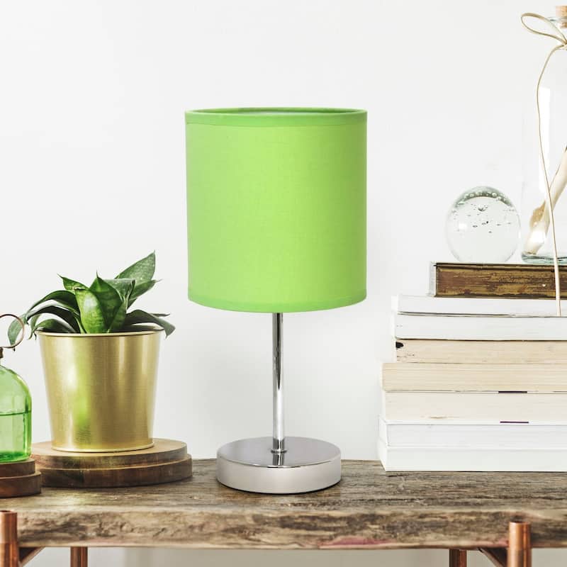 Traditional Petite Table Lamp with Drum Shade - 11.75" - Silver and Green