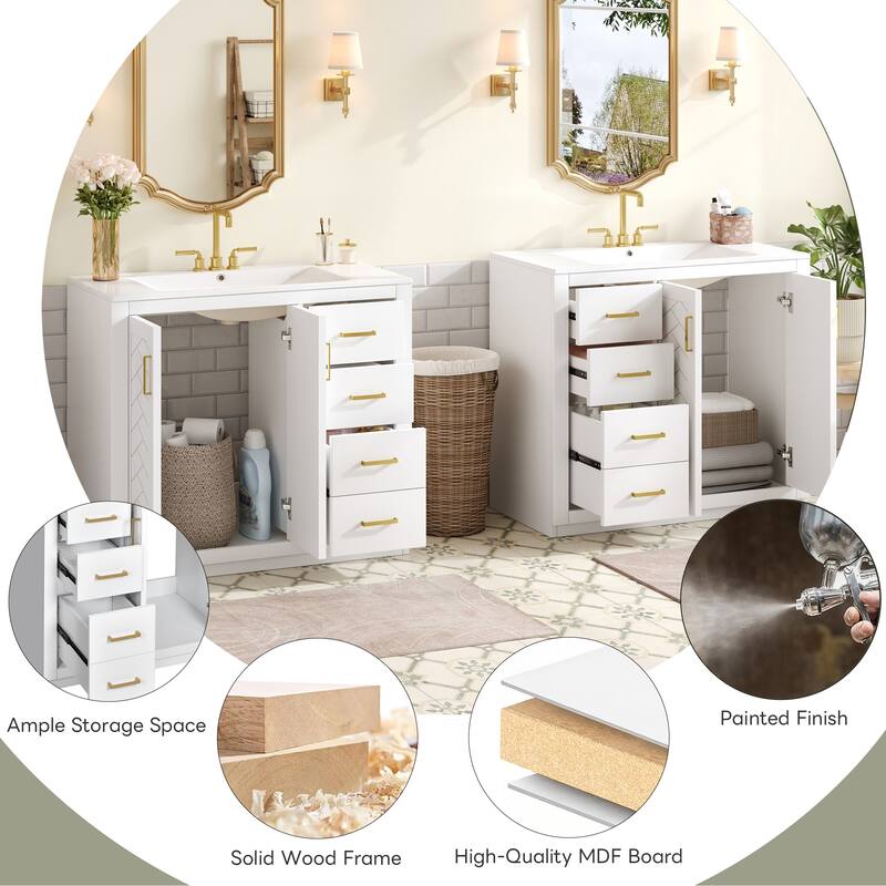 GDFStudio - Briarwick Modern Freestanding Double Bathroom Vanity Set with Ceramic Sinks, Drawers & Soft Closing Doors - 72'W