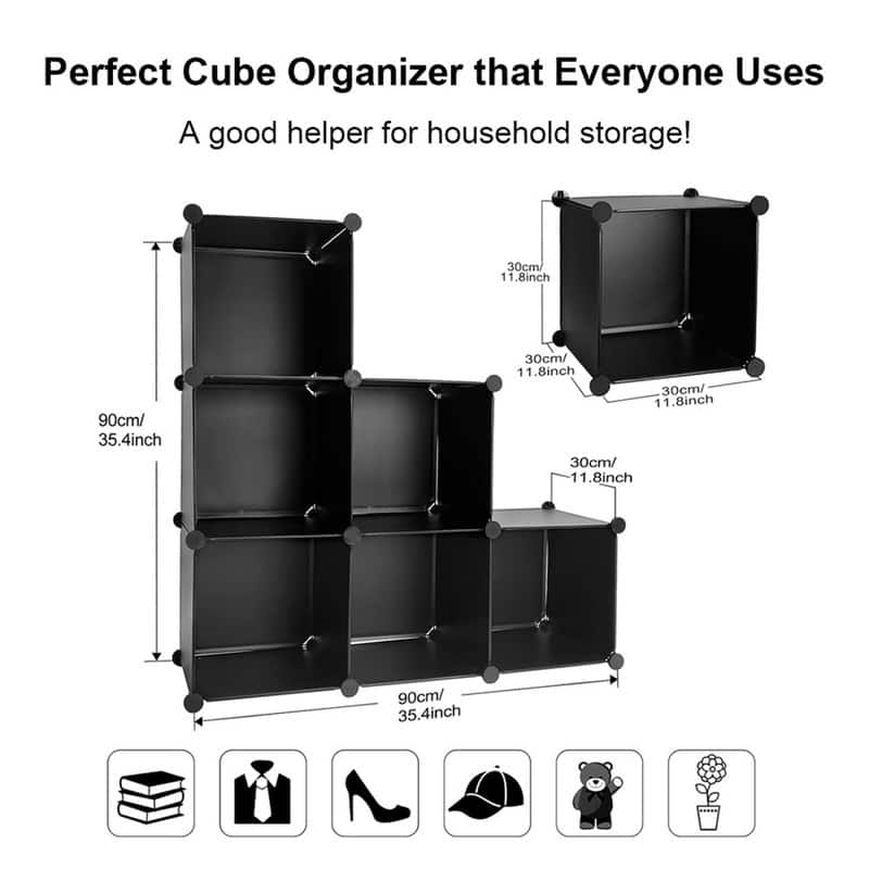 6-Cube Stackable Shoe Rack Organizer DIY Plastic Shoe Storage Cabinet for Closet & Entryway Black