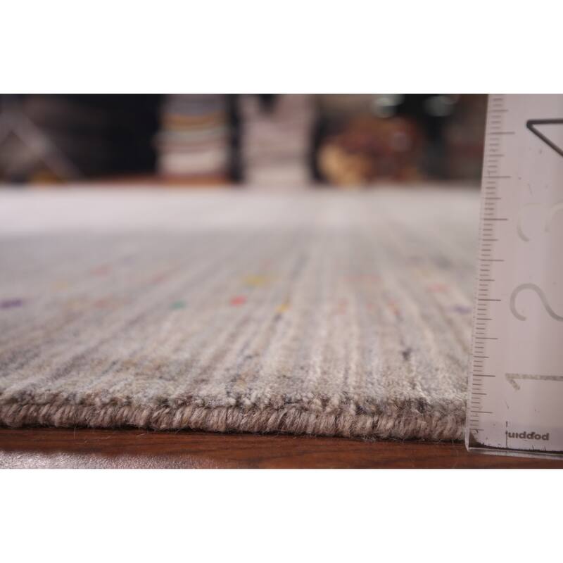 Striped Gabbeh Indian Square Rug Hand-Knotted Wool Carpet - 9'11"x 9'9"