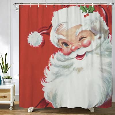 Christmas Santa Shower Curtain, Waterproof Polyester with Hooks 70x72