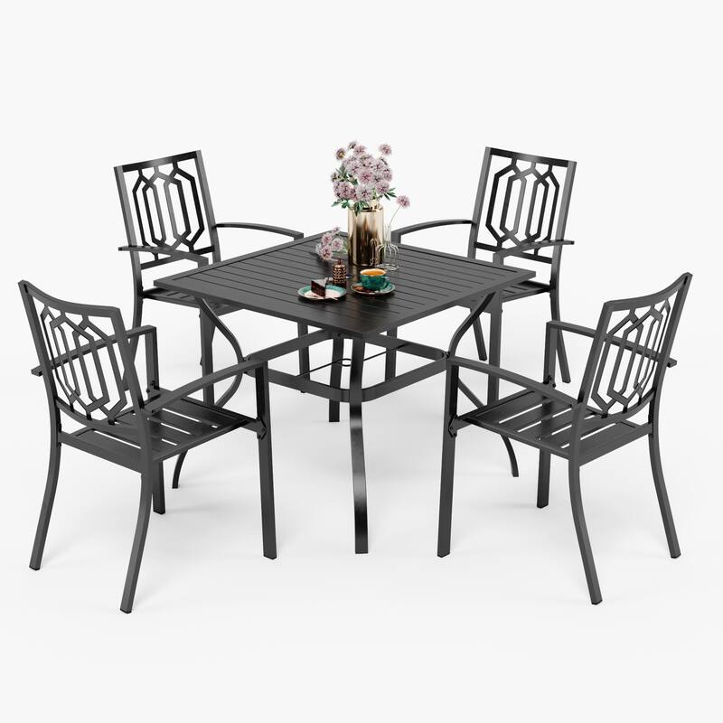 5-piece Outdoor E-coated Patio Dining Set with Stackable Chairs