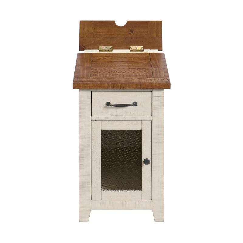 Rustic Solid Wood Chairside End Table with Hidden Charging Station