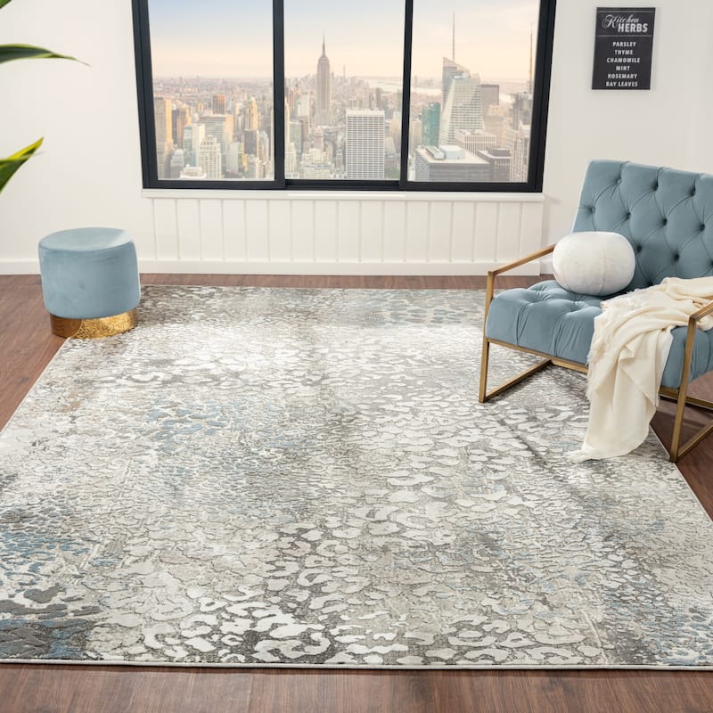 N Natori Serengeti Leopard Area Rug - 11'10" x 15' - Silver/Blue