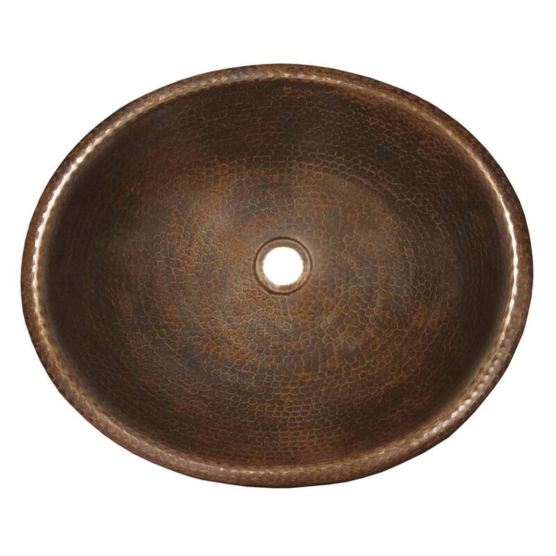 Rolled Classic Hand Hammered Copper Drop-in Oval Bathroom Sink