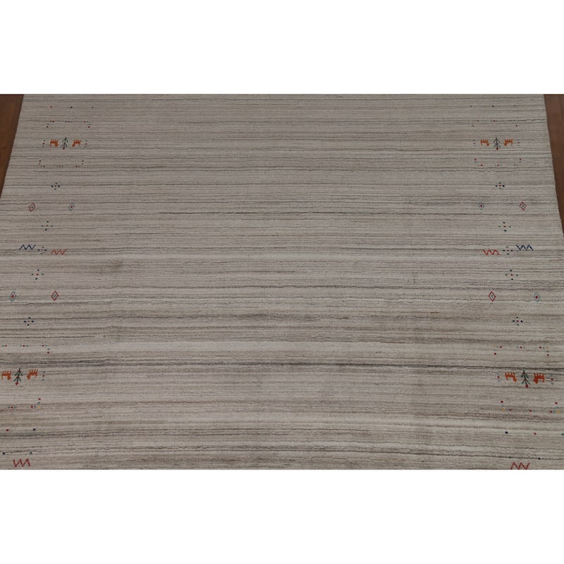 Hand Knotted Oriental 100% Wool Carpet Tribal Tribal Greys & Charcoal Gabbeh Area Rug - 10' 1'' X 8' 1''