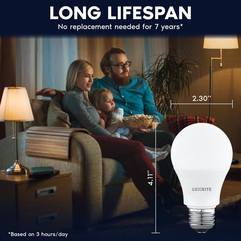 Luxrite A19 LED Light Bulb 8W=60W Non-Dimmable 3000K 800LM E26 Base Damp Rated ETL Listed 8 Pack - Soft White 3000K