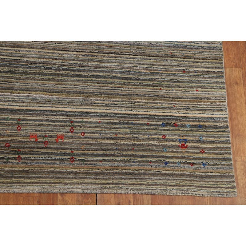 Striped Gabbeh Indian Area Rug Hand-Knotted Wool Carpet - 8'0" x 9'9"