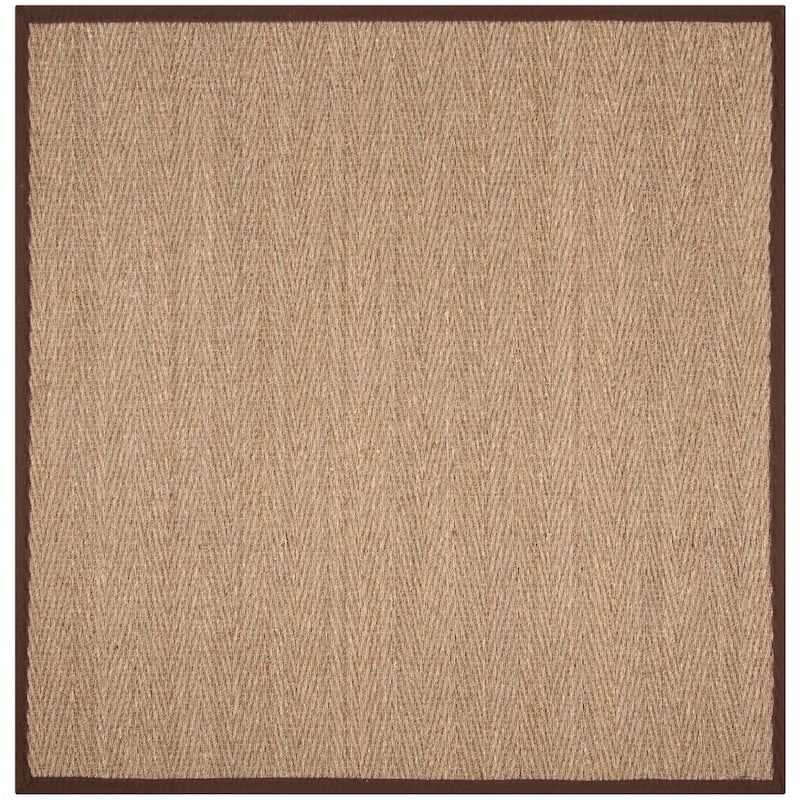 SAFAVIEH Natural Fiber Oceana Herringbone Seagrass Rug - 6' x 6' Square - Natural/Dark Brown