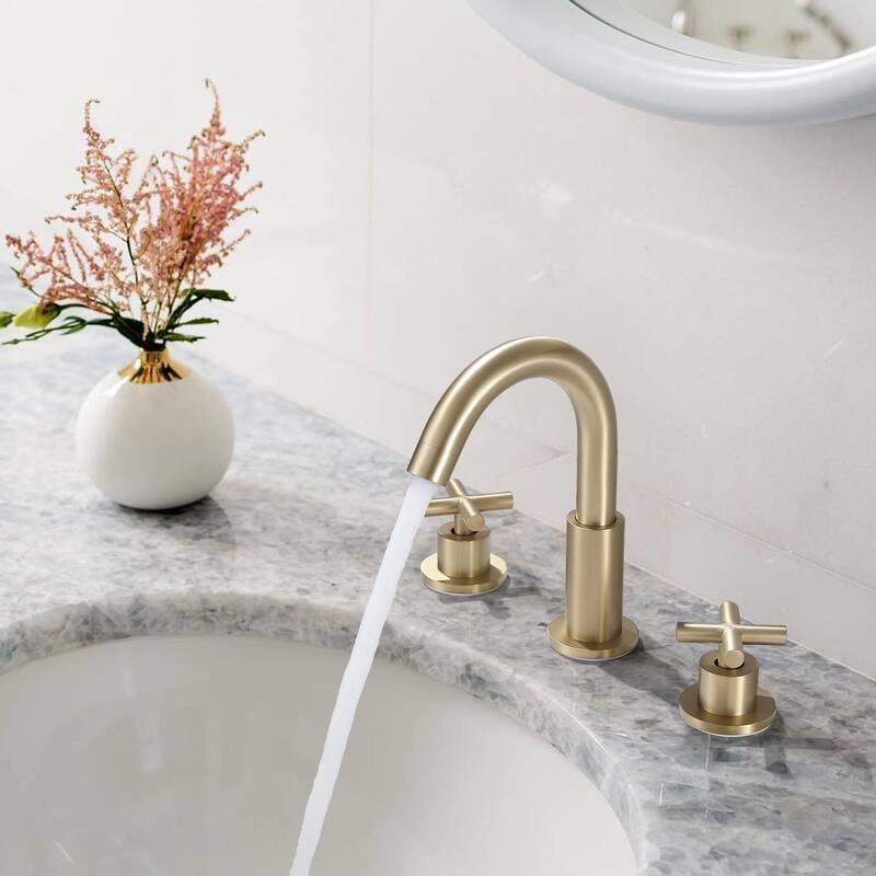 8.3"H Solid Brass Widespread 2-handle Bathroom Sink Faucet with Pop-Up Drain Assembly