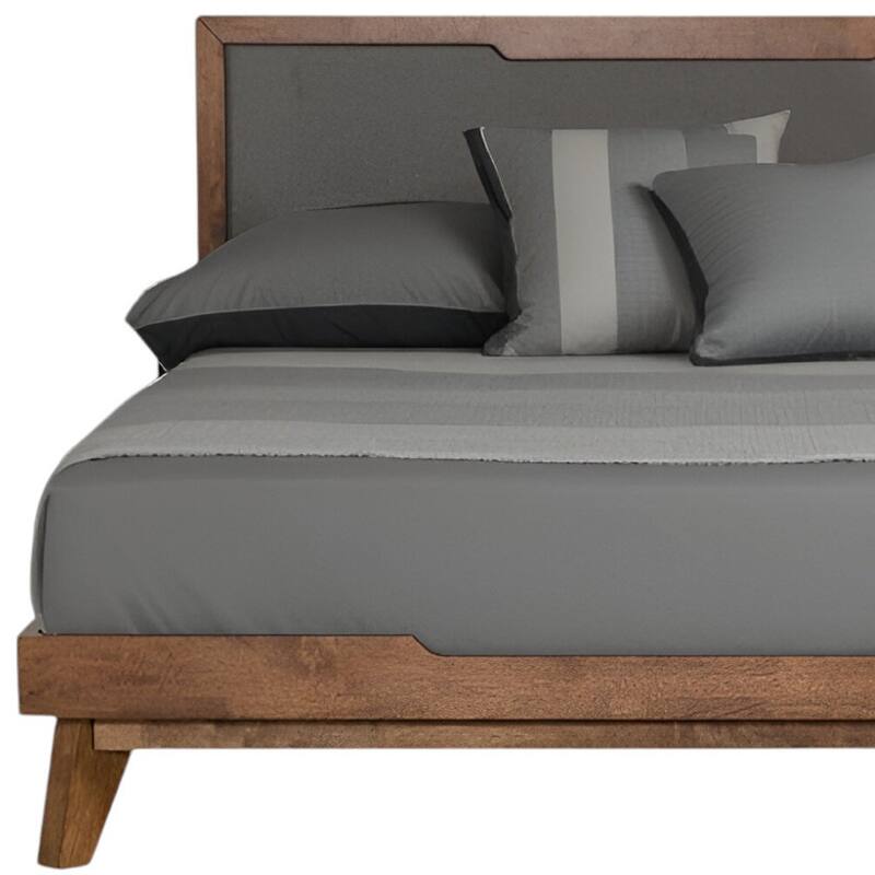 HomeRoots Gray and Brown Wood And Linen King Bed Frame