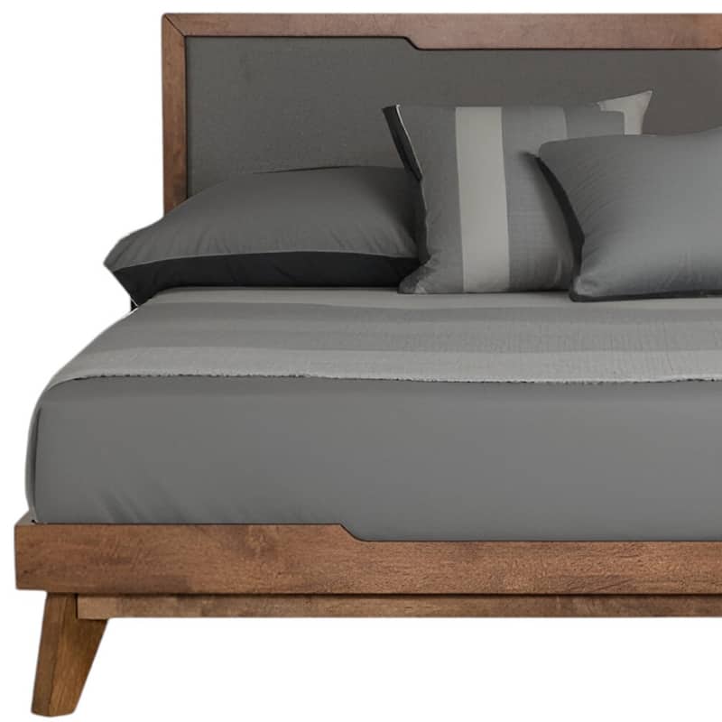 HomeRoots Gray and Brown Wood And Linen Queen Bed Frame