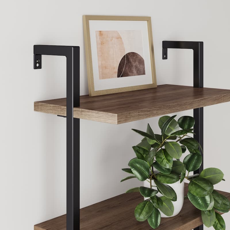 Nathan James Theo 3-Shelf Bookcase Floating Wall Mount Wood with Metal Frame