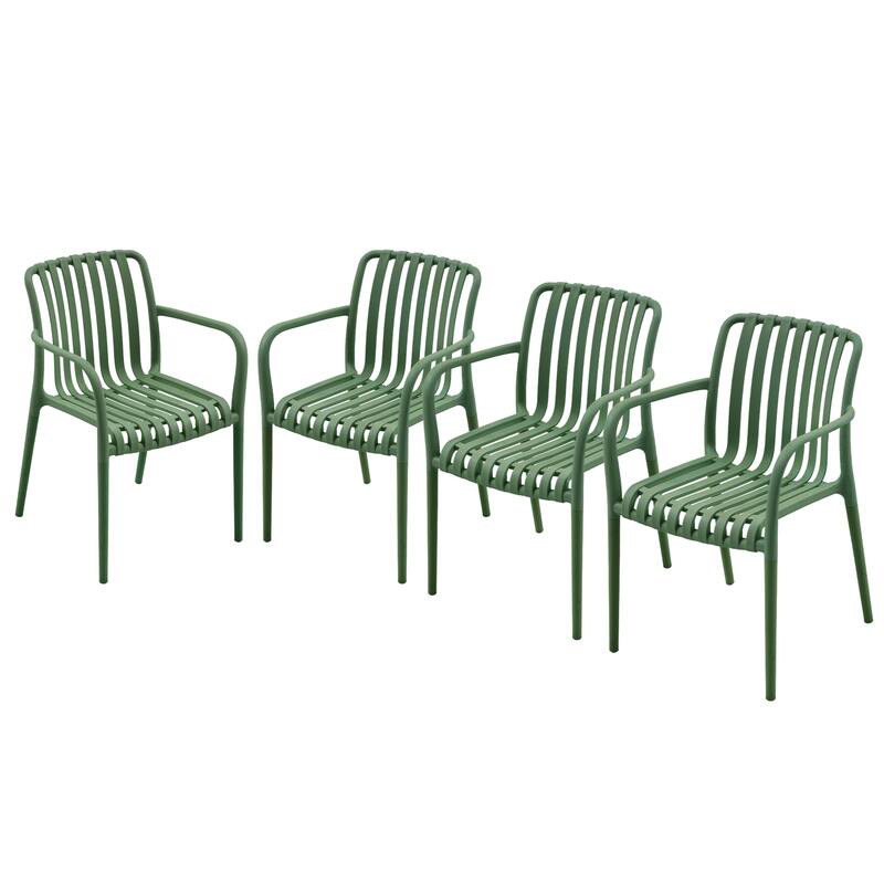 Outdoor Stackable Plastic Chairs Dining Chair Set 4-Piece Lightweight Armchair