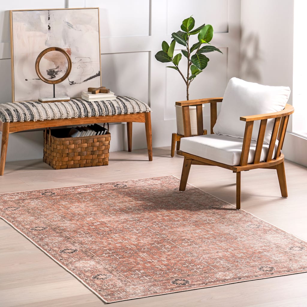 Nuloom Evalina SpinClean Traditional Cotton Machine Washable Area Rug