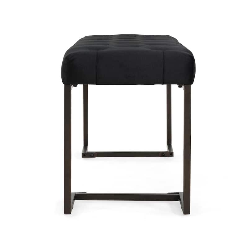 Modern Design Upholstered Button Tufted Bench, Durable Iron Frame, Black and Bronze