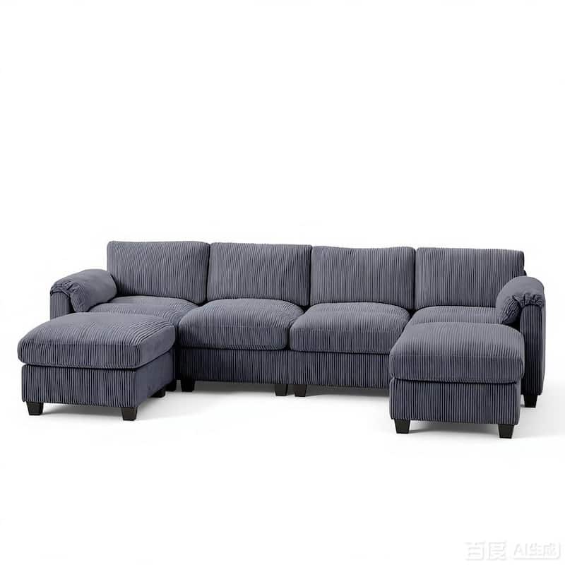 Modern Couduroy Modular Sectional Sofa Couch with Ottoman for Living Room