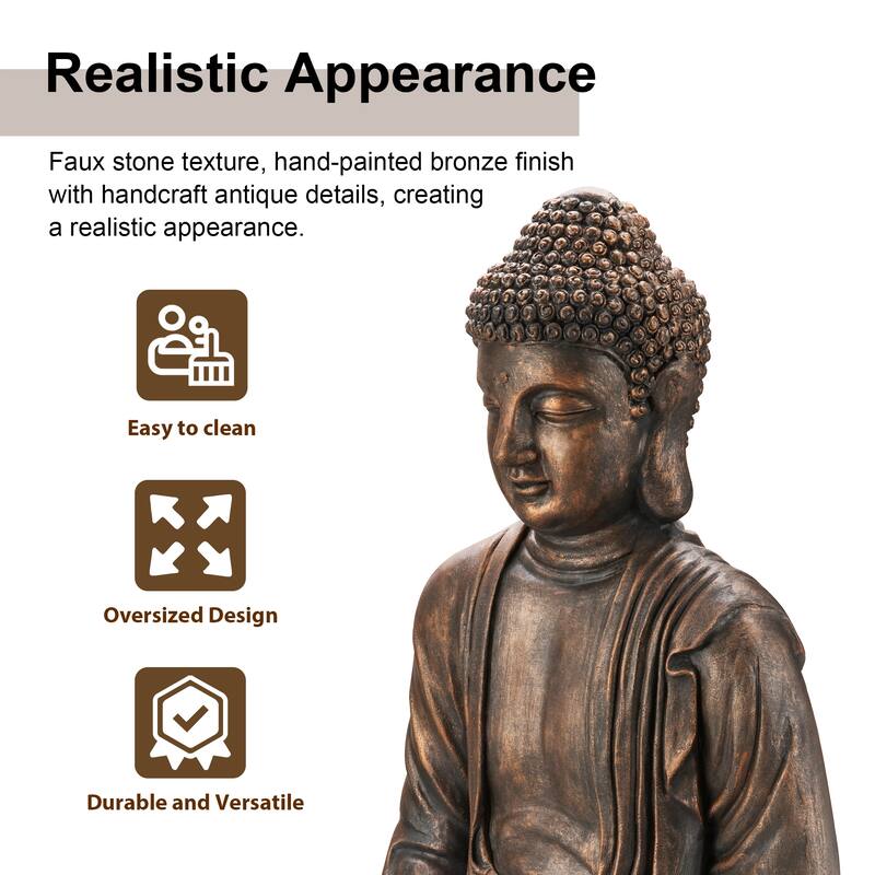 Glitzhome Zen-Style MgO Meditating Garden Buddha Statues Monk Sculpture Indoor Outdoor