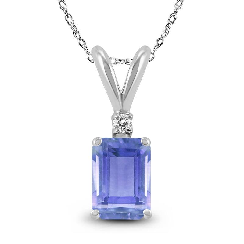 Marquee 14K White Gold 6x4MM Emerald Shaped Tanzanite and Diamond Pendant