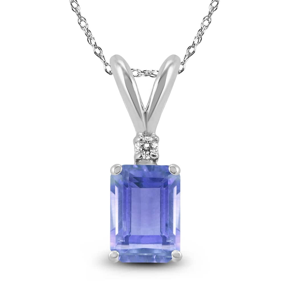 Marquee 14K White Gold 6x4MM Emerald Shaped Tanzanite and Diamond Pendant