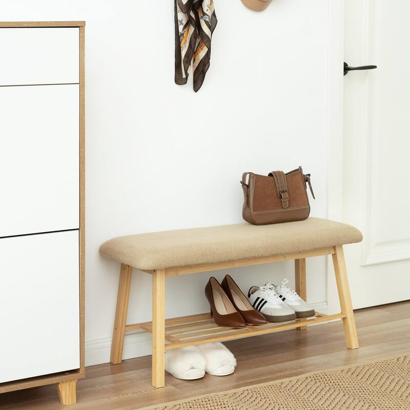 StorageWorks Tufted Bench, Entryway Bench with Shoe Storage Shelf - 36.22"x13.78"x17.72"