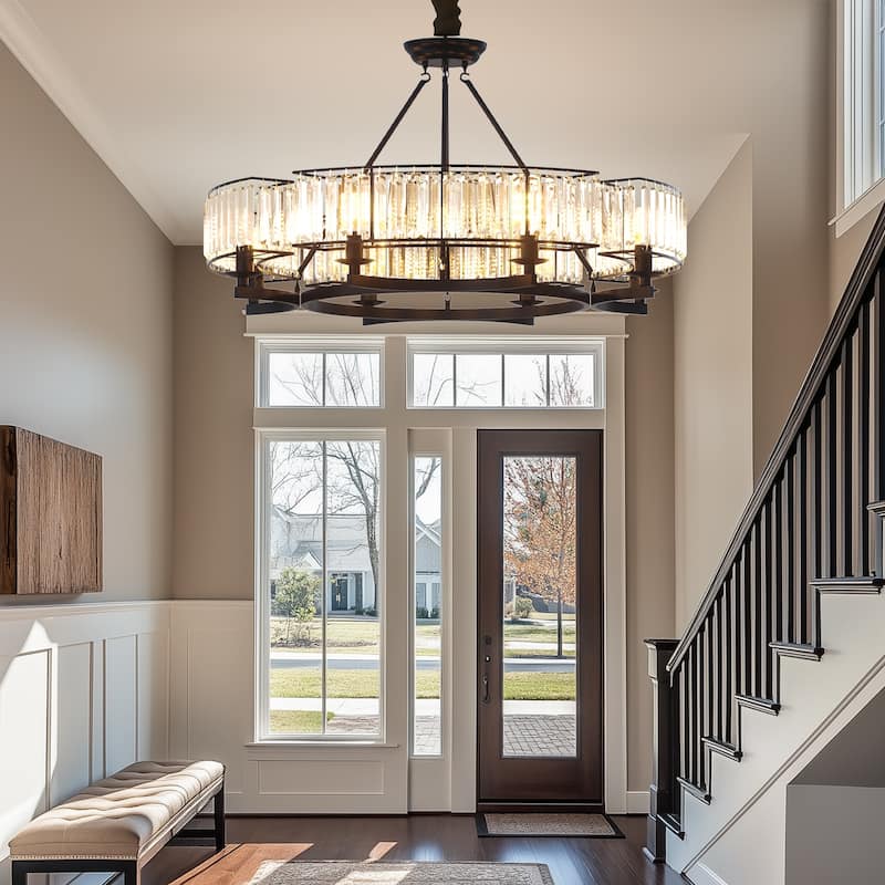 Round Shape Antique Black Industrial Crystal Chandelier