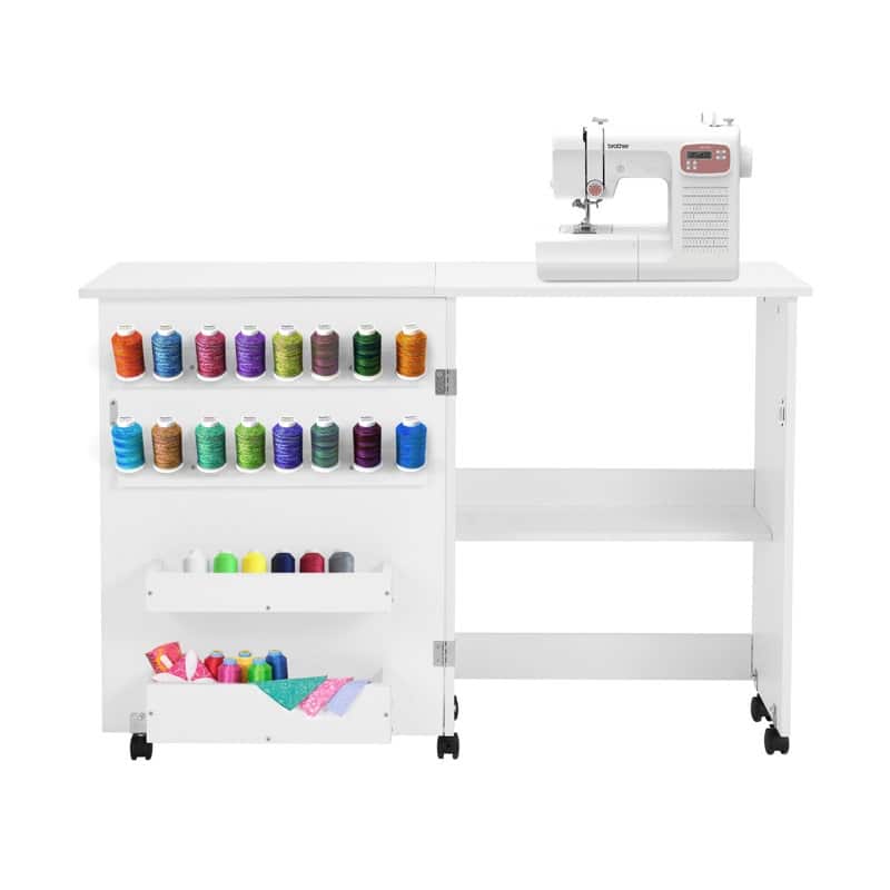 Erommy 45.5" W x 23.6" D Sewing Table featuring a Storage Shelf, Versatile Adjustable Sewing Machine Desk with Storage Bags