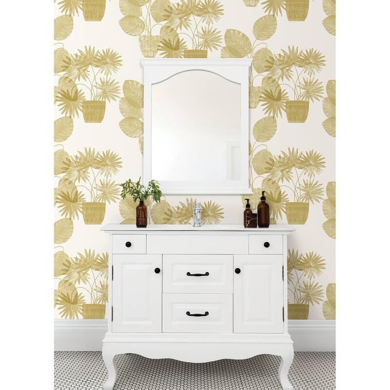 A-Street Prints Aida Gold Potted Plant Wallpaper