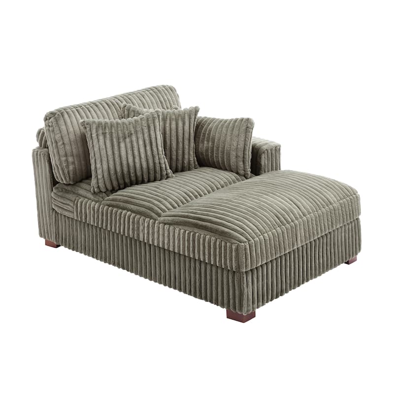 41" W Plush Corduroy Chaise Lounge with Pillows