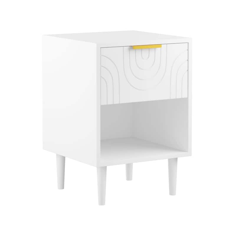 22.83'' H Modern White Nightstand with One Drawer and Open Shelf, Gold - Accented Handle, Ideal for Bedroom Decor
