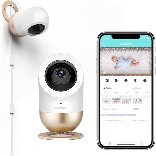 slide 1 of 1, Ebemate Smart Baby Monitor - Full HD Streaming, Interactive Audio, Calming Lullabies - White