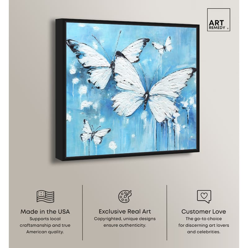 Art Remedy Textured Blue Butterflies Framed Butterfly 1 Piece Canvas Wall Art