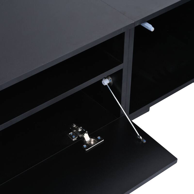 3-Piece Extended TV Stand with Color-Changing LED Lights - Rattan Style, Push-to-Open Doors, 82" Entertainment Center