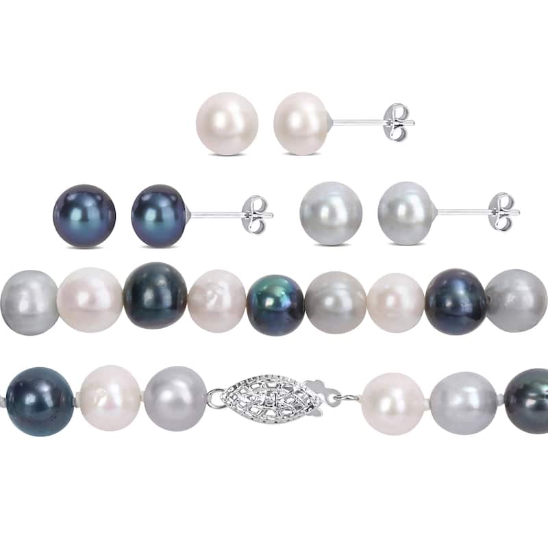 Miadora Multi-Color Cultured Freshwater Pearl Jewelry 5-Piece Set Sterling Silver