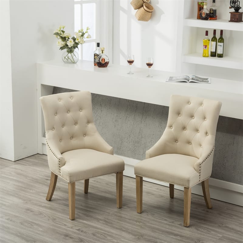Button Tufted Solid Wood Wingback Chairs with Nail Heads, Set of 2